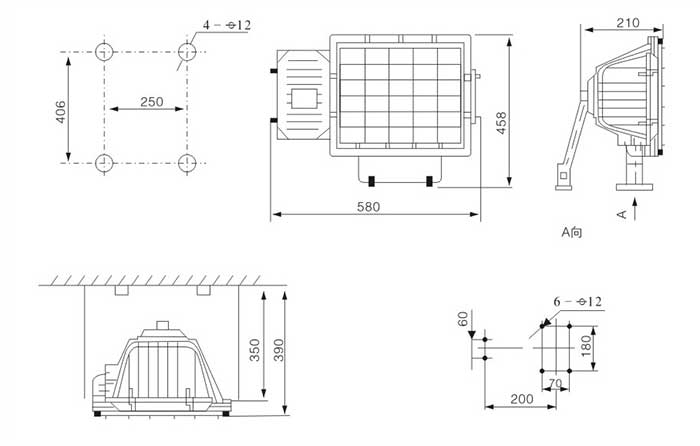 BTC6150防爆泛光燈安裝示意圖