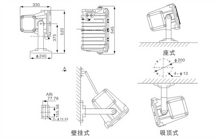 BFC8100外場(chǎng)防爆強(qiáng)光泛光燈安裝示意圖