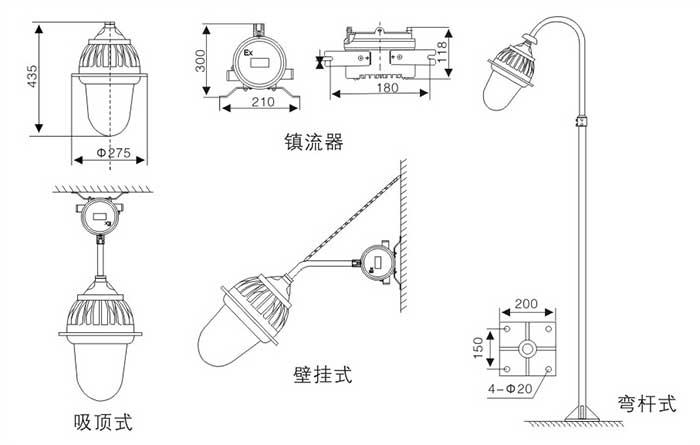BFC8130內(nèi)場防爆燈安裝示意圖