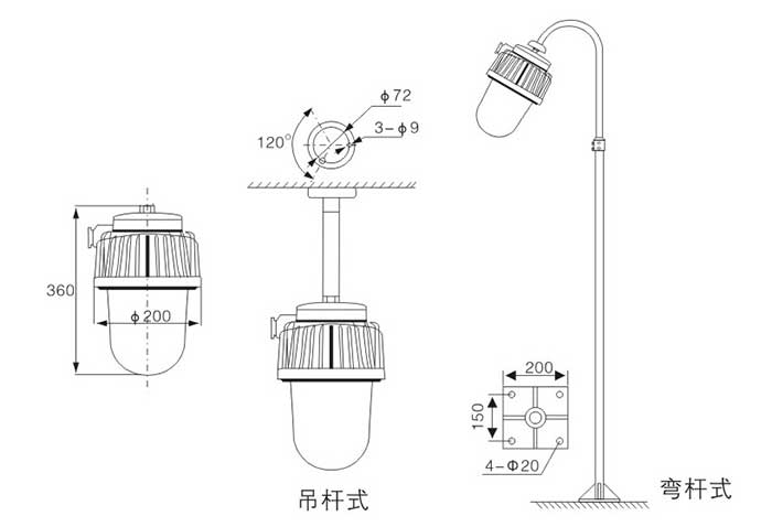 BPC8730防爆平臺燈安裝示意圖