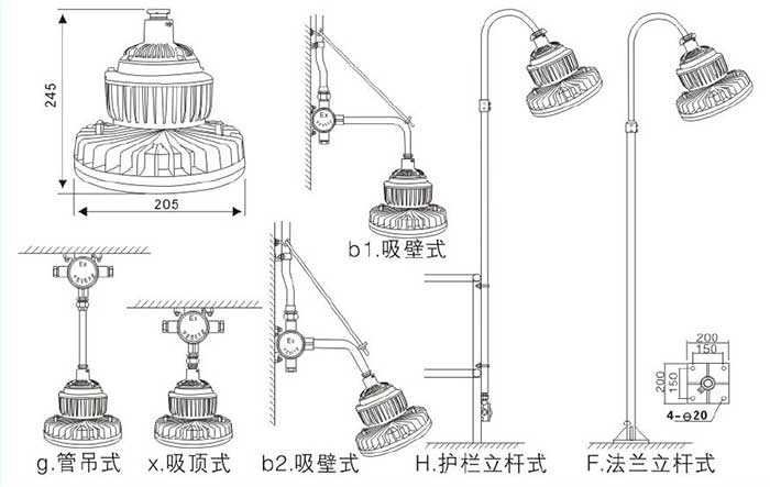 ST8020防爆平臺燈安裝示意圖